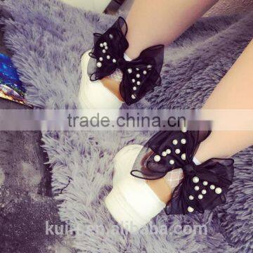 WS-36 2017New Hot Women Ruffle Large Fishnet Ankle High Socks Bow Tie Hollow Out Thin Mesh Lace Fish Net Short Socks photo-6