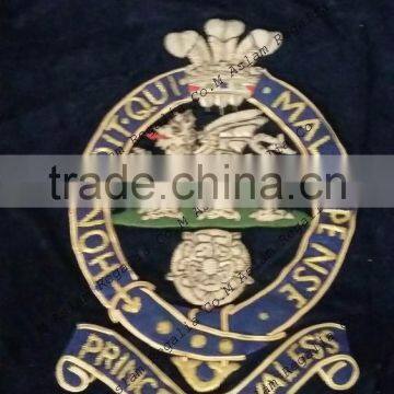 Hand Embroidered Bullion Wire Velvet Banner With Fringe & Sword Knot
