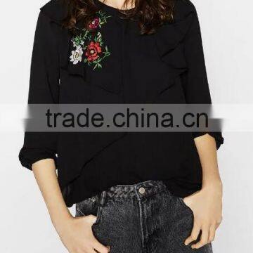 Runwaylover EY2373B Europe Style 2017 Ladies Fashion Falbala Embroidery Blouse photo-4