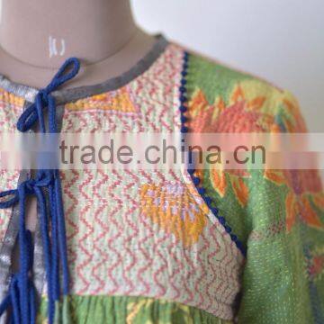 Vintage Kantha Kediyu Style Jacket in Beautiful Vintage Colors ~ Medium photo-3
