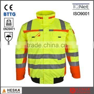 High visibility 3M 8906 waterproof pilot coat hi vis wear safety bomber jacket