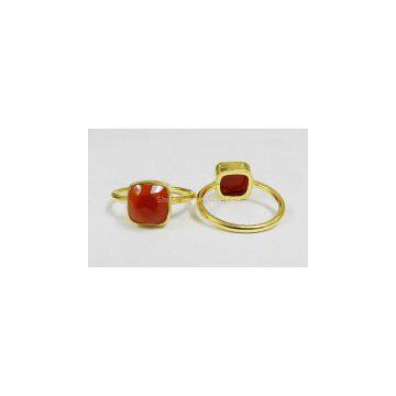Red Onyx Bezel Setting 8*8mm Cushion Gold Plated Silver Ring photo-2
