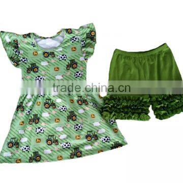 kids designer clothes wholesale children's boutique clothing with farm produce printing,ruffle green set