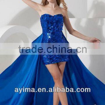 hot selling royal blue sequin detachable skirt prom dresses for woman