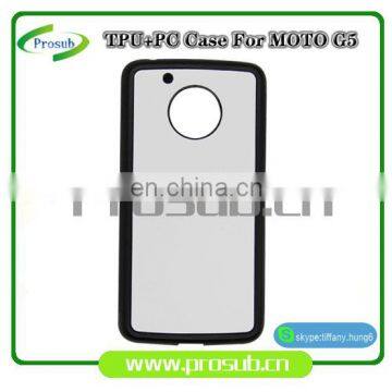 2d sublimation heat transfer PC +TPU silicon blank cell phone case with metal sheet for Prosub-MOTO G5