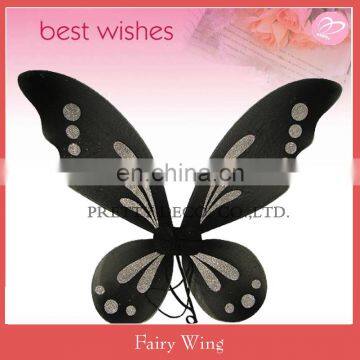 Large size black color and silver glitter printing kids fairy wing party custumes