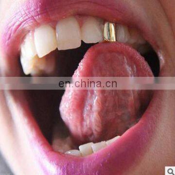 Golden Hip Hop Single Tooth Grillz Cap Top & Bottom Grill for Halloween Jewelry Gifts Bling Custom Teeth Rhinestone deco