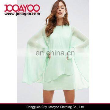 Tiered Design Layered Chiffon Crew Neckline Cape Cut Sleeves Dress