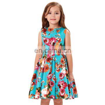 Kate Kasin Children Girls Sleeveless Round Neck Vintage Flower Girl Retro Cotton Floral Pattern Kids Dress KK000250-1