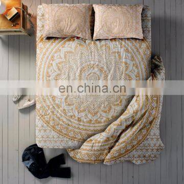 Indian 2017 Gold Ombre Mandala Duvet Doona Cover With Bed Sheet & Pillows 4 PC Set Queen Size