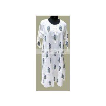 Indian Cotton Designer Long Dress Full Evening Gown Block Printed Loose Sexy Dress Tunic