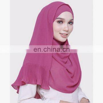 Women pure color Pleating chiffon long hijab scarf 2017