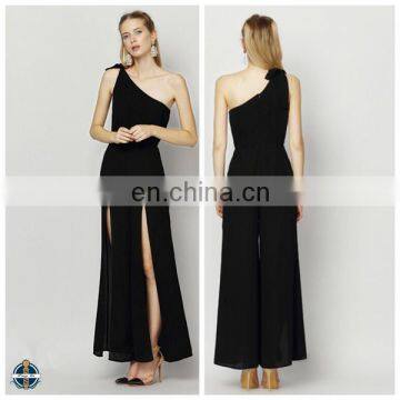 T-JP509 One-Shoulder Open Fork Black Jersey New Design Jumpsuits Women