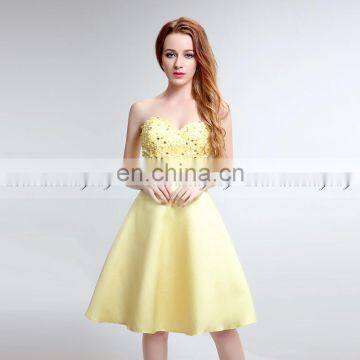 New Arrival Beads Sweetheart Sleeveless Yellow Party Dress Short Ladies Cocktail Dresses photo-5