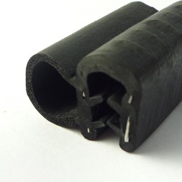 Black 25' Bulb Trim Seal for recreational vehicles and trailers as a gasket around doors, trunks and window openings.