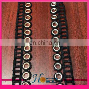 hg030 white and black color polyester eyelet lace trim for garment decoration