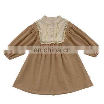 6532 Kids girls boutique spring fashion long sleeve cotton and linen dress