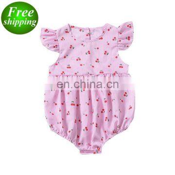 2019 New Cherry Newborn Fly Sleeve Jumpsuit Soft 100% Cotton Baby Romper