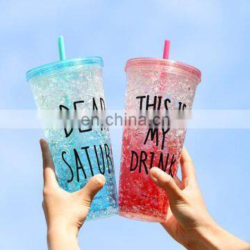 Double Wall Beautiful Plastic Water Bottle With Straw 450ml photo-4