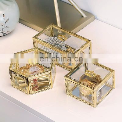 Jewelry Box Storage Luxury Glass Acrylic Gift Bracelet Necklace Jewellery Ring Box Jewelry Organizer for Jewelry New Gold Metal