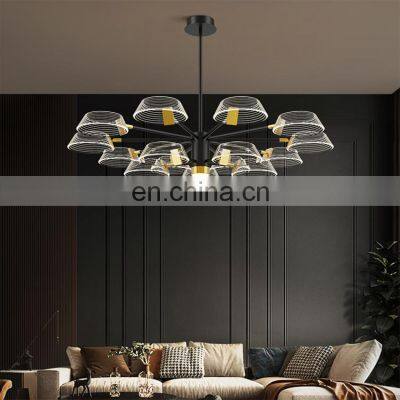 Simple Hanging Indoor Decoration Gold Black Color Living Room LED Contemporary Chandelier Lamp photo-3