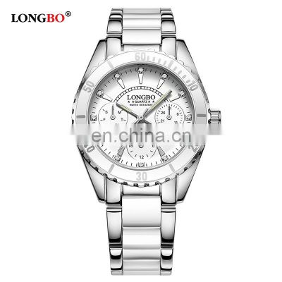 LONGBO 80303 Women Hand Watch For Girl Ceramic Pink Strap Diamond Decorate Dial Quartz Lady Watch