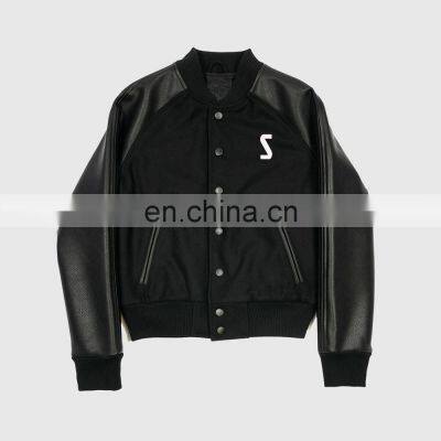 Black Wool and Leather Prime Quality Raglan Sleeve Custom Jacket for Men Bomber Slim Fit Letterman Jackets photo-3