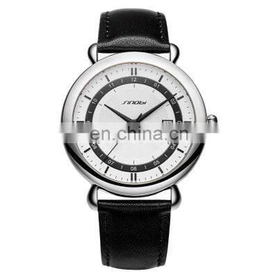 SINOBI Watch Market Soft Leather Strap Calendar Date Watch Stainless Steel Case Watches S9844G