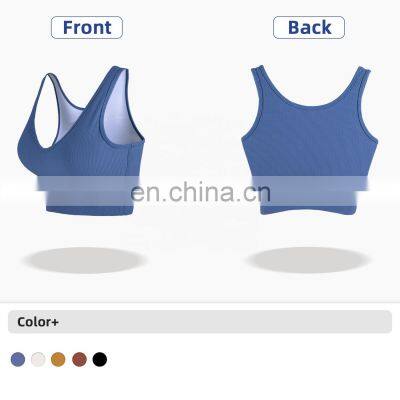 New Arrival Ribbed Tank Top Women Sports Bra High Impact Fitness Workout Yoga Bra
