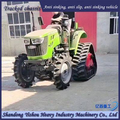 Tractor modification with anti sinking half chain track for stable and reliable swamp leveling