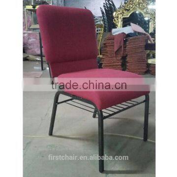 Modern Red Fabric Steel Pew Church Chair photo-4