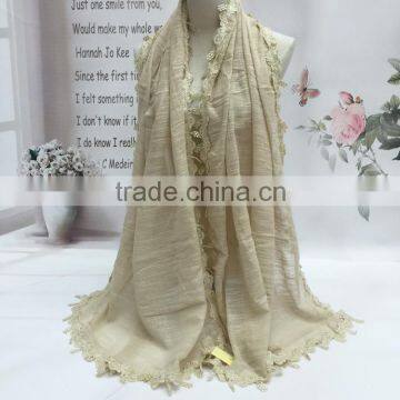 Good Quality New Embroidery Pattern Plain Cotton Linen Scarf Shawl photo-2