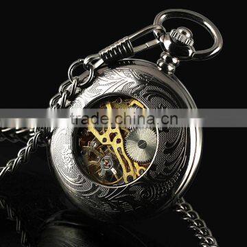 Smooth Stainless Steel Skeleton Mechanical Pocket Watch WP118