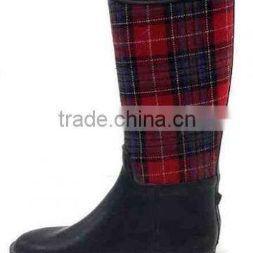 red fabric upper wellington boots