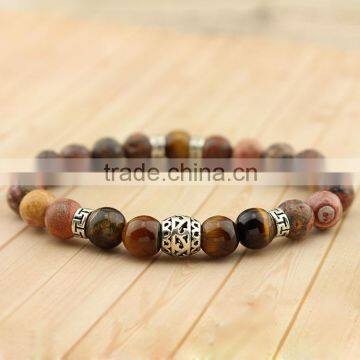 BRP1296 Tigereye & Leopard Jasper Elastic Bracelet,Chakra Bracelet