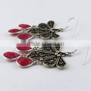 Deluxe Dyed Ruby Earring, Silver Jewelry India, Gemstone Silver Jewelry photo-4