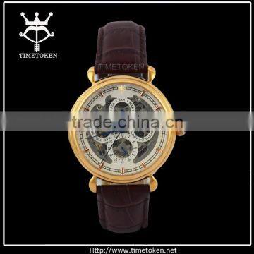 High Quality Mechanical IP-Rose Gold Business Men Skeleton Watch Cases With Tourbillon