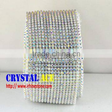 Highest Quality Elastic Rhinestone Rolls18 Rows Elastic Crystal Stone Trimming Mesh with Plastic Ribbon for DIY Decoration