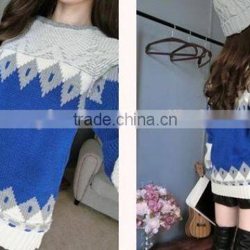 Geometric pattern pullover 2015 winter models thick loose long sweater