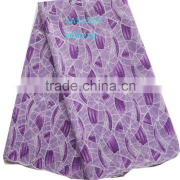 LA52302 purple beautiful beads sequins swiss double organza lace swiss voile laces
