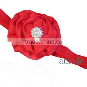 Crystal Red Satin Rose Headband