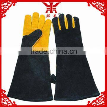 18inch black back and yellow palm long leather work gloves work glove en388 cow split leather welding work gloves