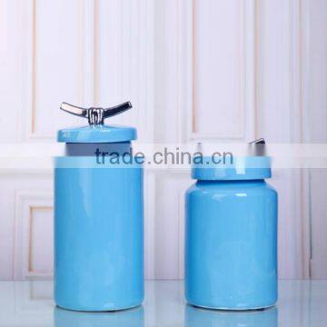 2pics a set blue small ceramic decorative mason jars for wholesale