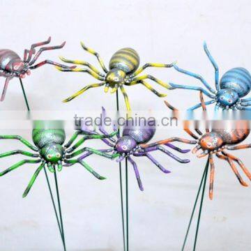 Pearl Powder 6 inch Plastic Spider Model Garden Sticks, Halloween Animal Decoration