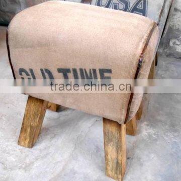 Canvas leather Industrial Stool with mango wood