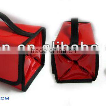 Red PVC cosmetic bag with 4 partitions