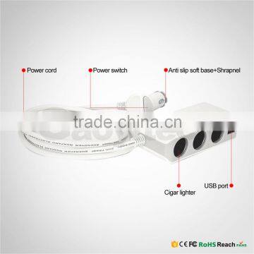 Powerful Dual Usb Car Charger With 3 Cigar Lighter Family Charger for Smart Phone