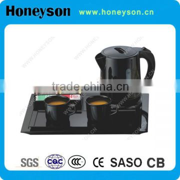 unique designed electric plastic kettle with melamine tray set for hotel guest room