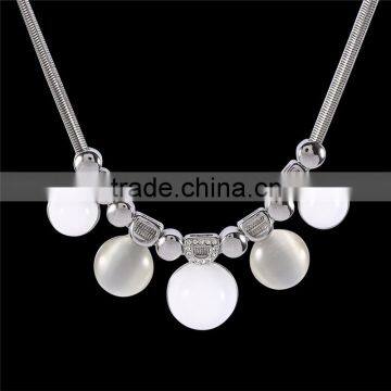 Elegant Real White Gold Plated Semiround Simulated Pearl and Opal Real Snake Chain Necklace & Pendant for Women Girls Jewelry photo-5