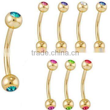 Gold Plated Colorful Custom Fake Stainless Steel Cool Eyebrow Rings Body Piercing Jewelry